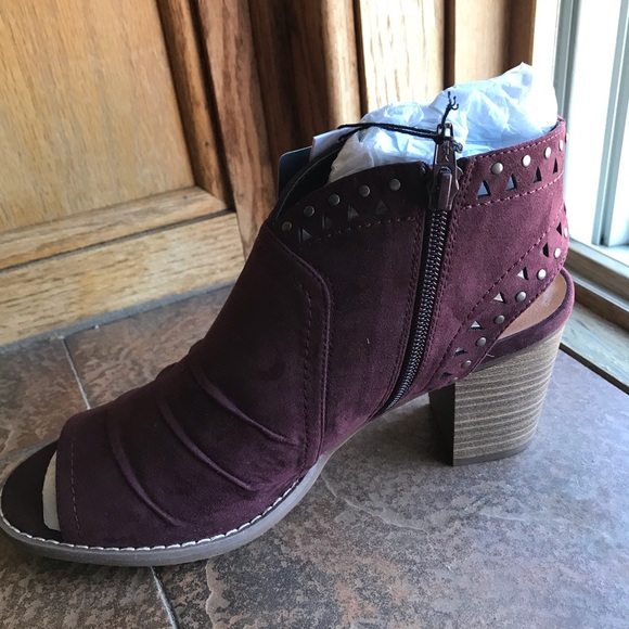 Burgundy Peep Toe Bootie - Picture 2 of 8